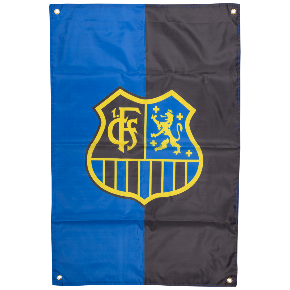 Flag with coat of arms blue-black