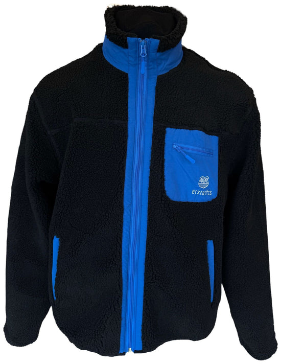 Schwarze Fleece Jacke mit blauer Brusttasche