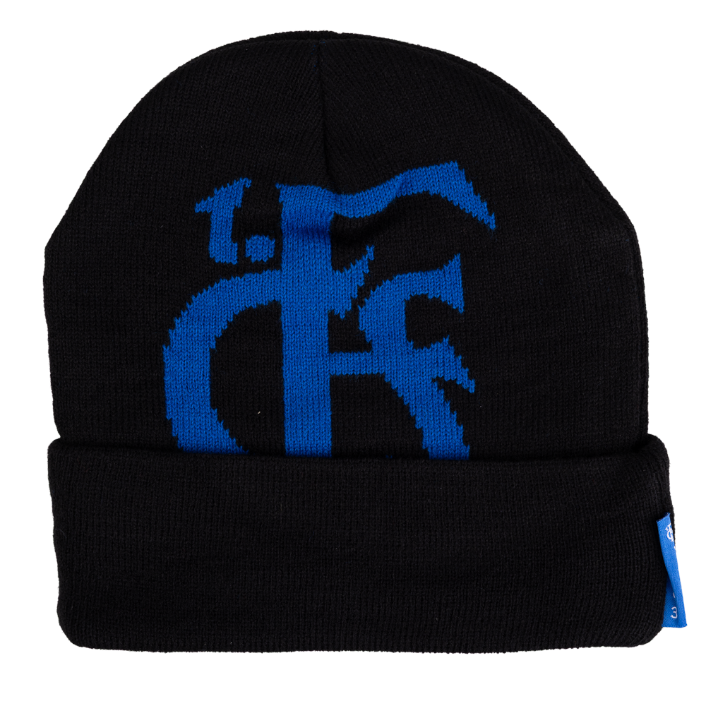 Beanie schwarz mit großen Logo in Blau