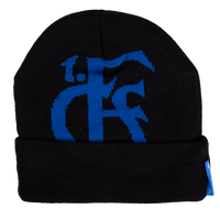 Beanie schwarz mit großen Logo in Blau