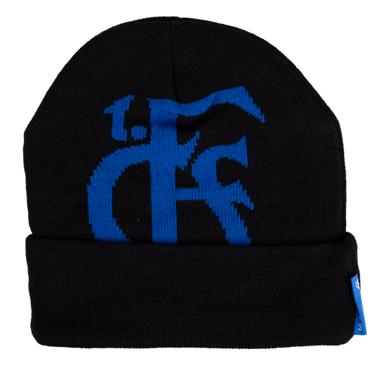 Beanie schwarz mit großen Logo in Blau
