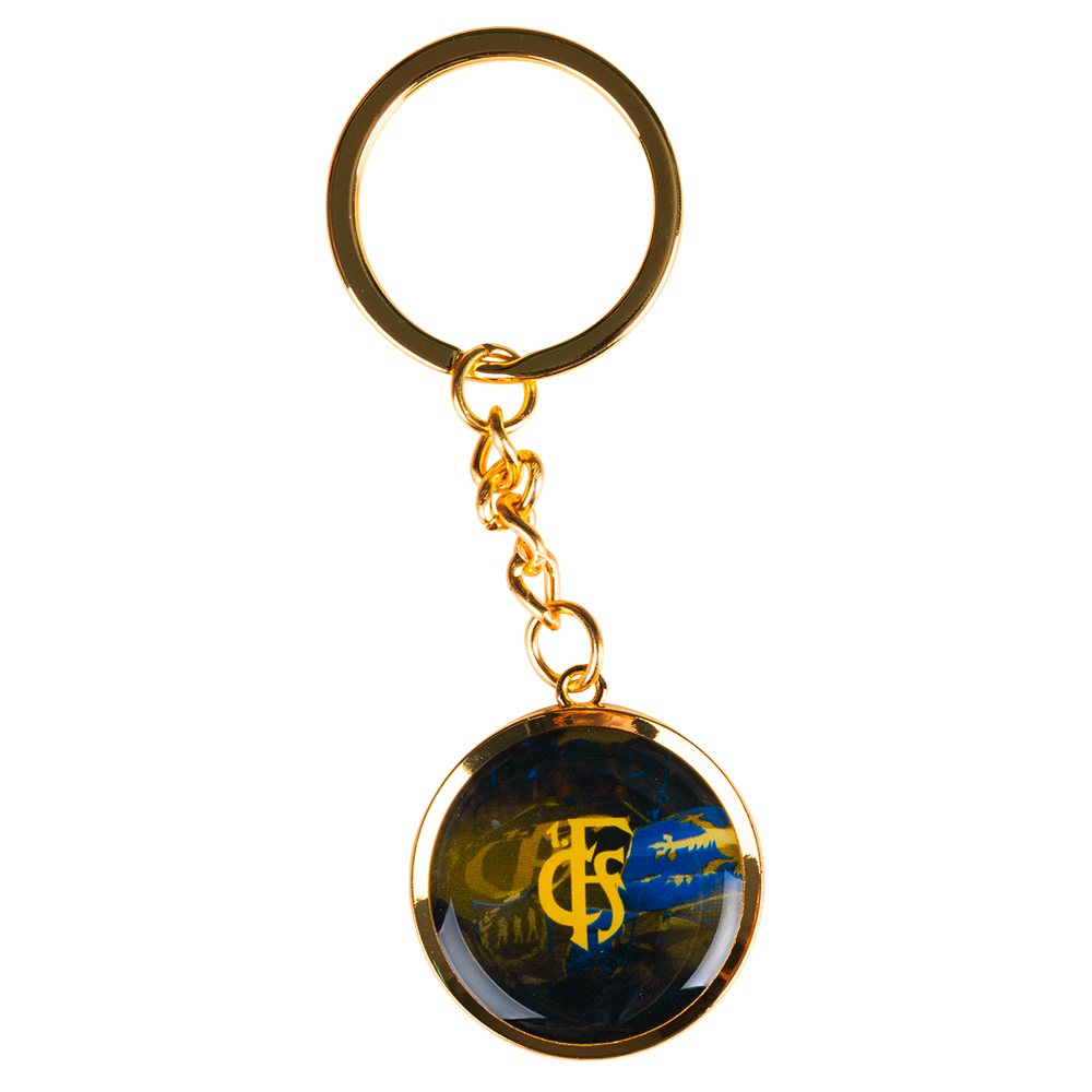 Round keyring with "1FCS" in gold