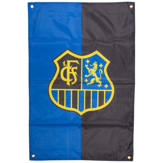 Flagge mit Wappen blau-schwarz