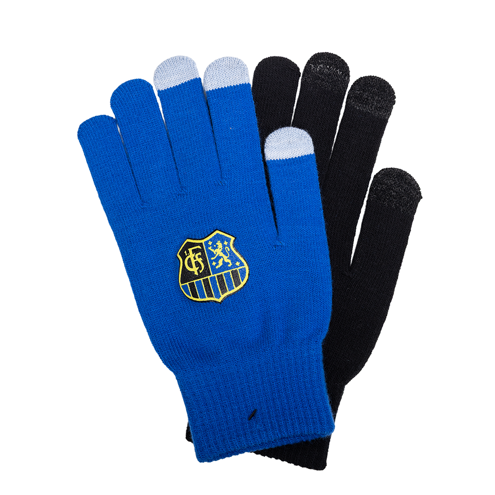 Strickhandschuhe blau-schwarz Wappen