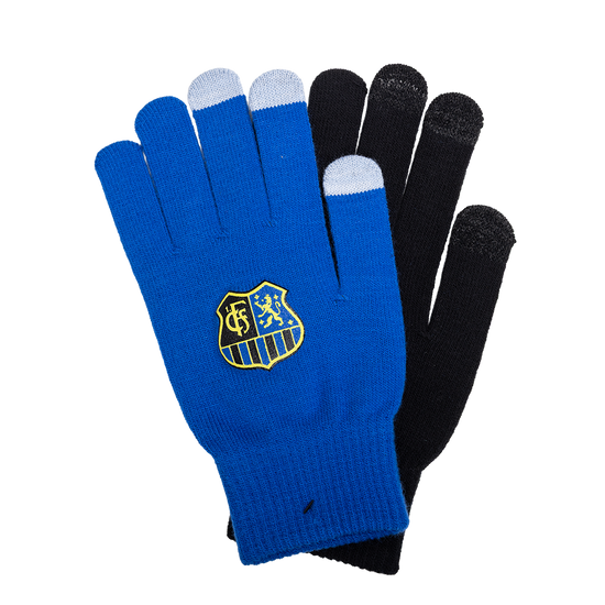 Strickhandschuhe blau-schwarz Wappen
