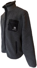 Graue Fleece Jacke mit schwarzer Brusttasche