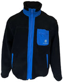 Schwarze Fleece Jacke mit blauer Brusttasche