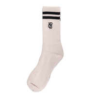 Socken Cremefarbig mit  schwarzen Streifen und Logo