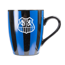 Tasse blau-schwarz gestreift mit Wappen