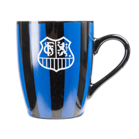 Tasse blau-schwarz gestreift mit Wappen