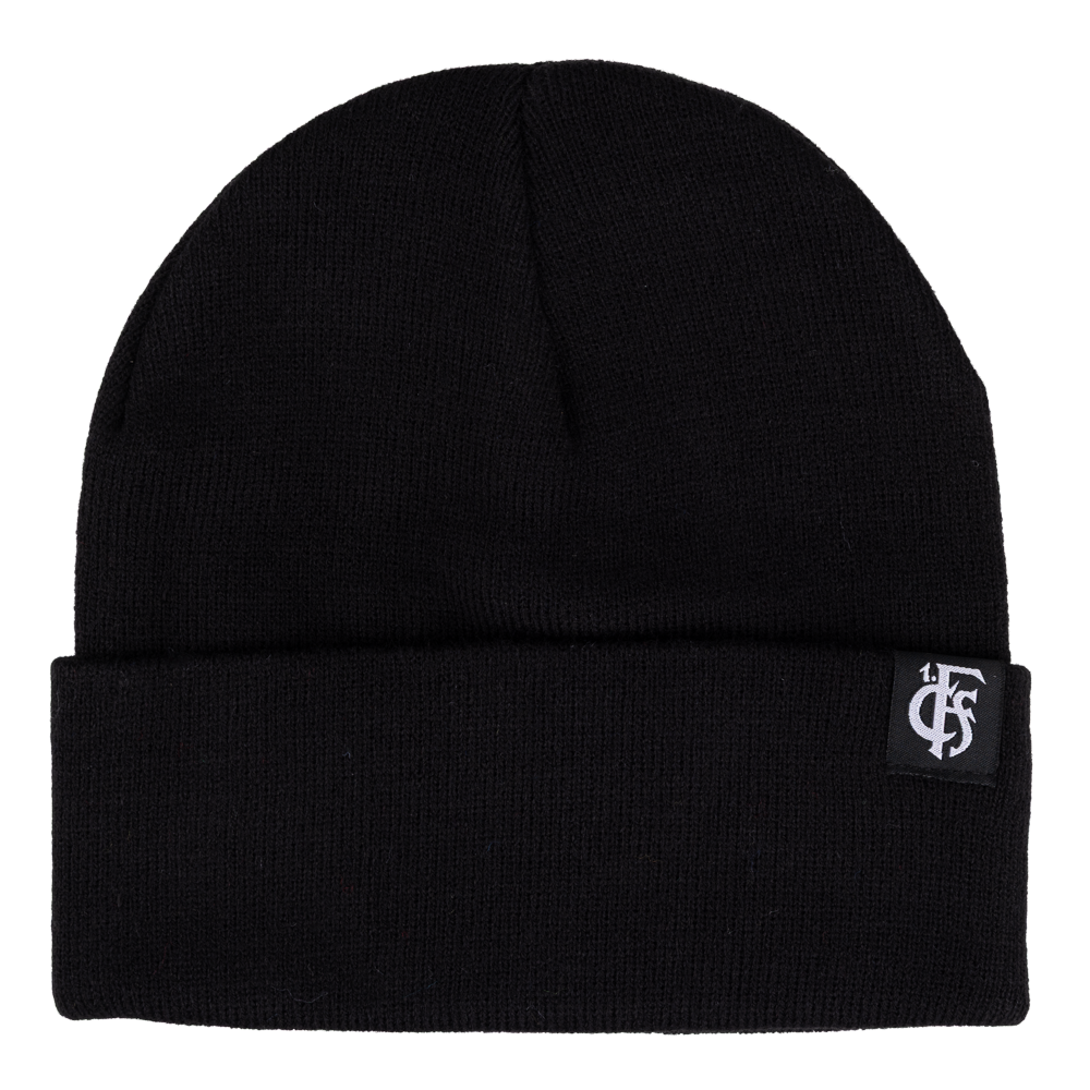 Beanie schwarz mit Umschlag Logo in grau