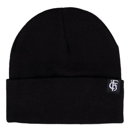 Beanie schwarz mit Umschlag Logo in grau