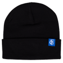 Beanie schwarz mit Umschlag und Logo in weiß