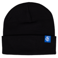 Beanie schwarz mit Umschlag und Logo in weiß