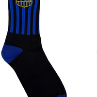 Socken blau - schwarz gestreift mit gesticktem Wappen
